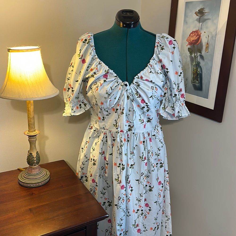 Hill House Light Blue Floral Puff-Sleeve Midi Dress - Picture 4 of 7